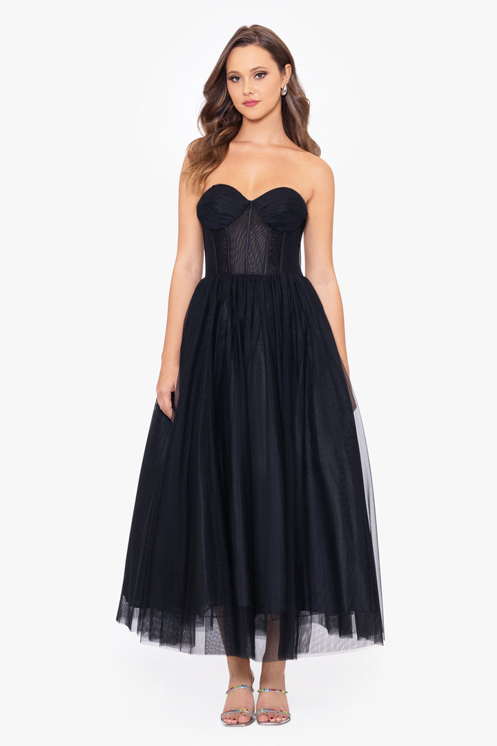 "Desiree" Midi Mesh Strapless Ballgown