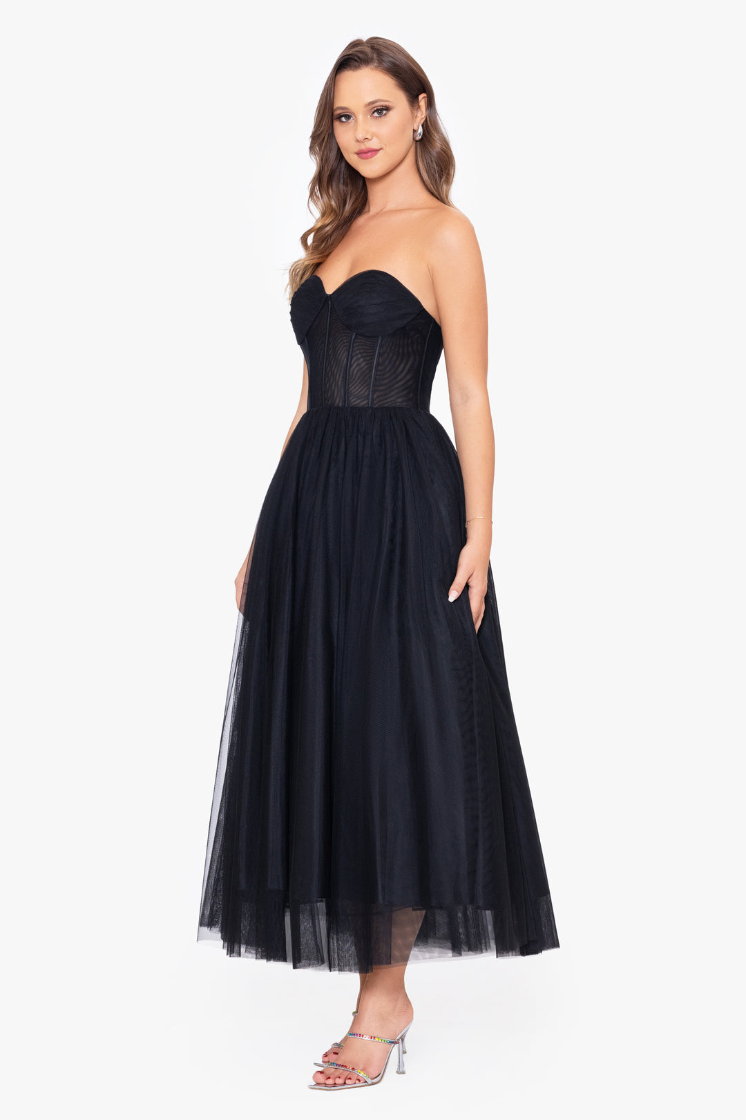 "Desiree" Midi Mesh Strapless Ballgown