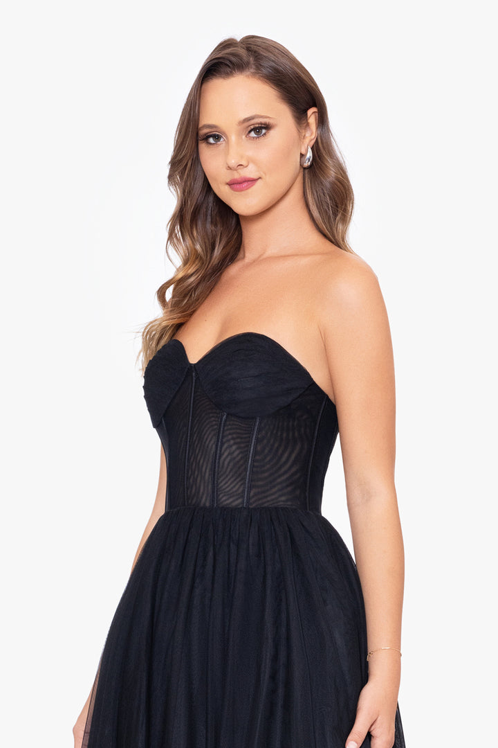 "Desiree" Midi Mesh Strapless Ballgown