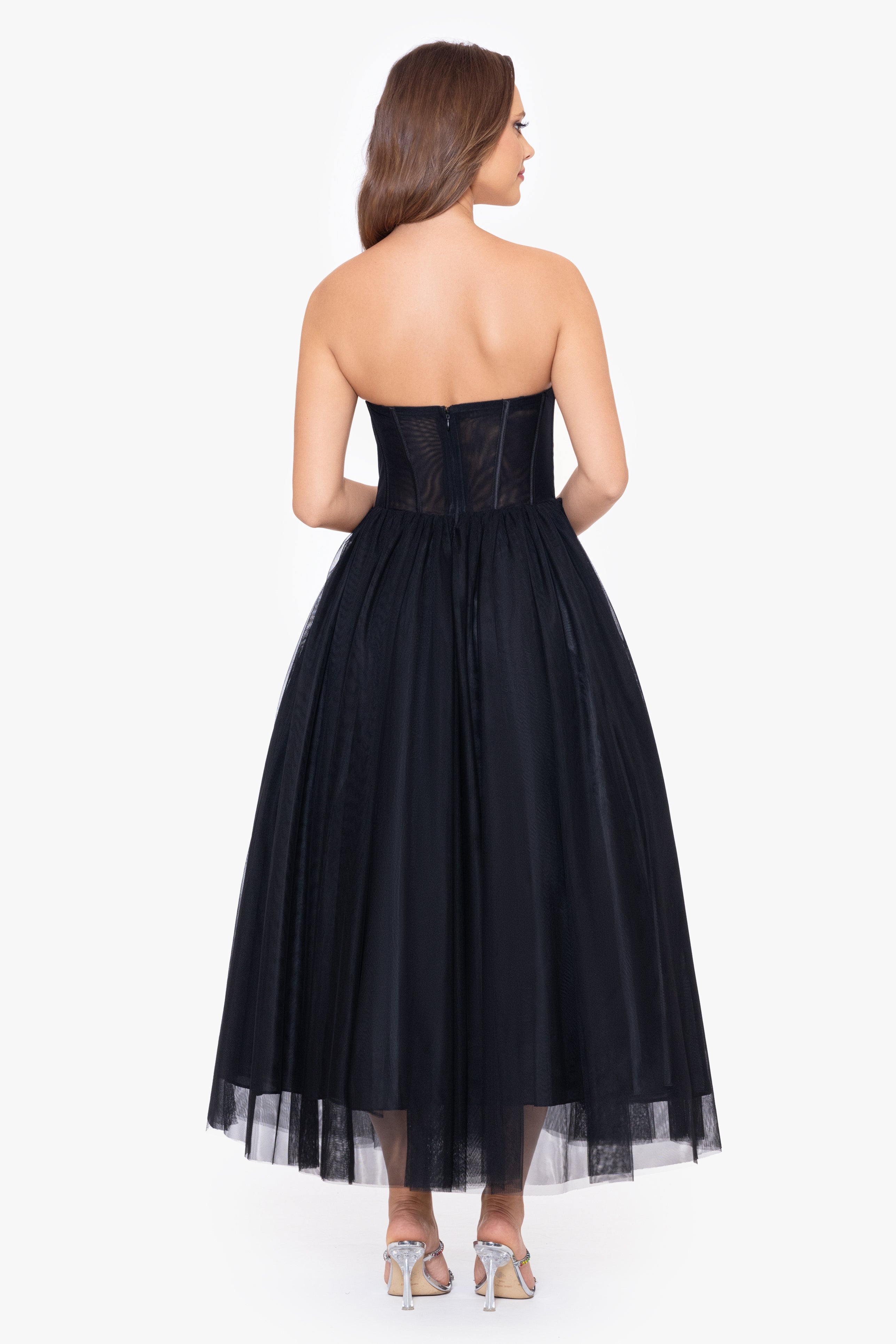 "Desiree" Midi Mesh Strapless Ballgown