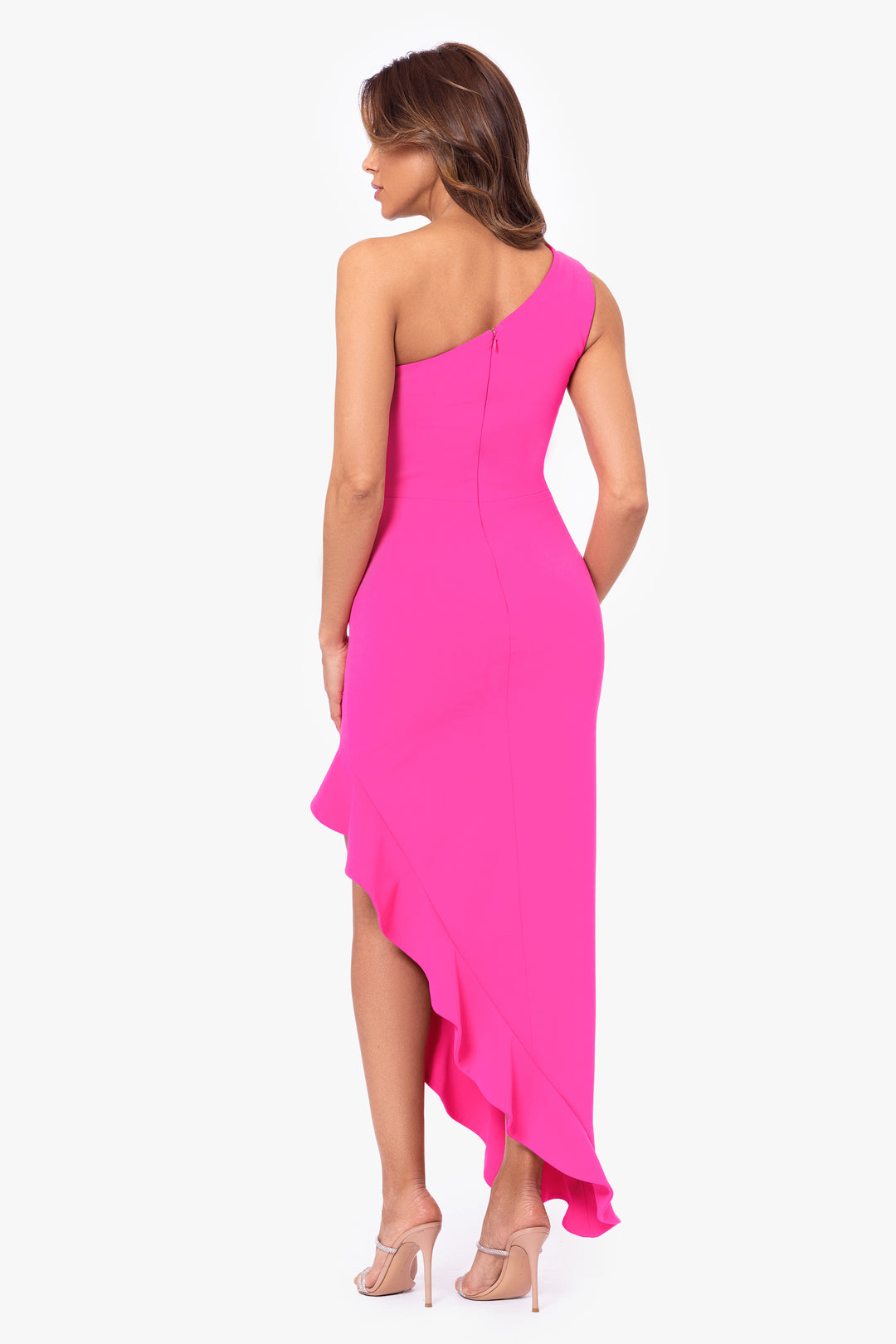 "Zola" Scuba Crepe Asymmetrical Ruffle Dress