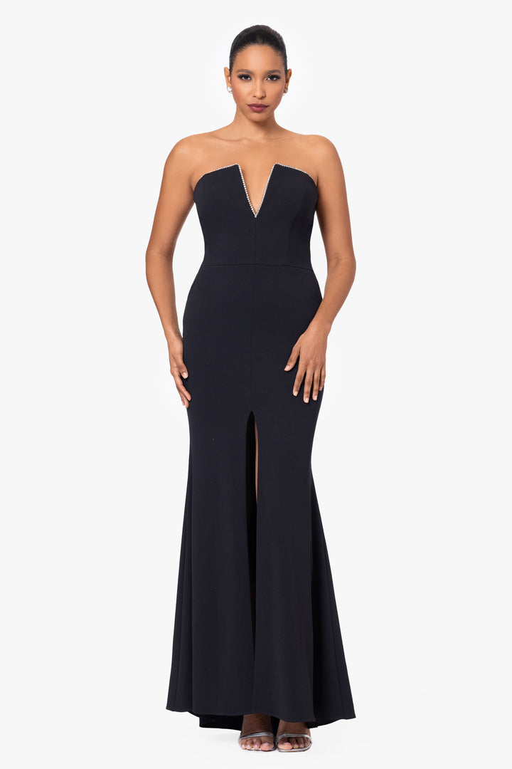 "Raven" Strapless Split V-Neck Floor Length Dress