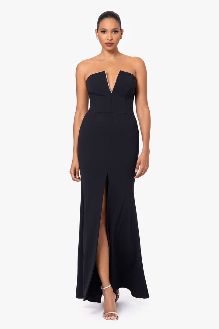 "Raven" Strapless Split V-Neck Floor Length Dress