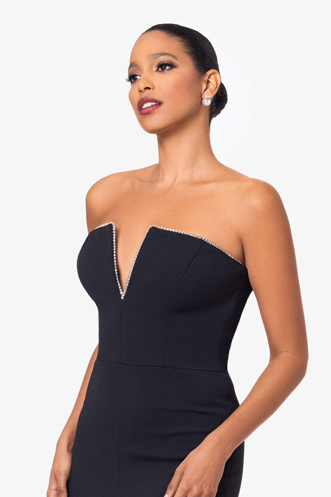 "Raven" Strapless Split V-Neck Floor Length Dress