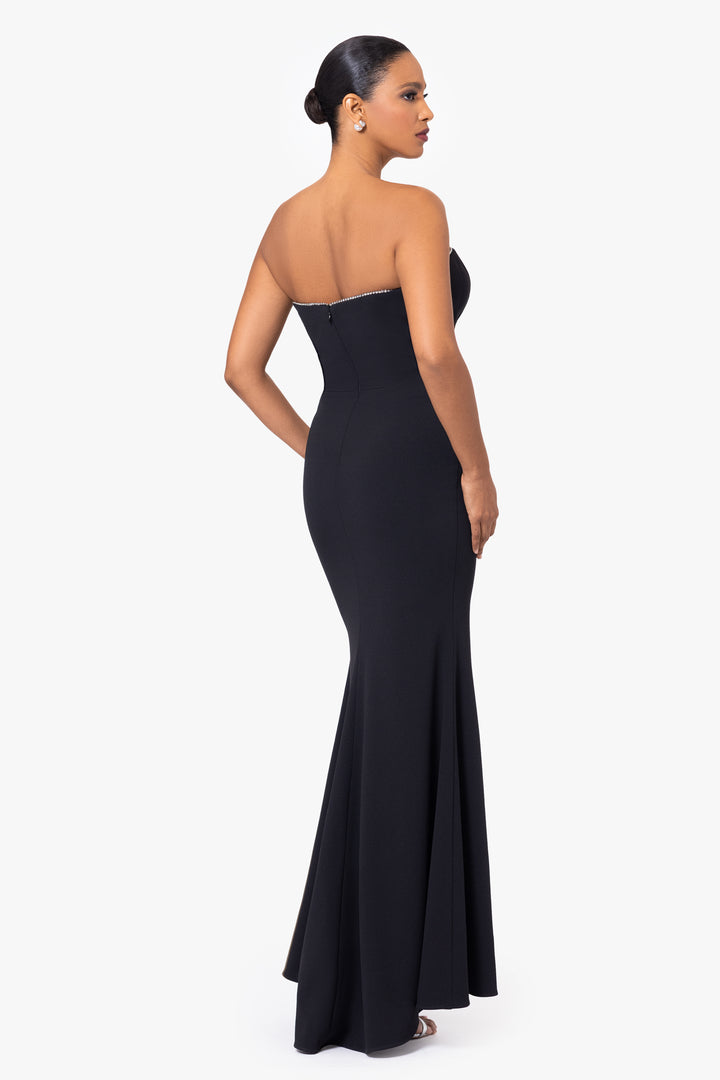 "Raven" Strapless Split V-Neck Floor Length Dress