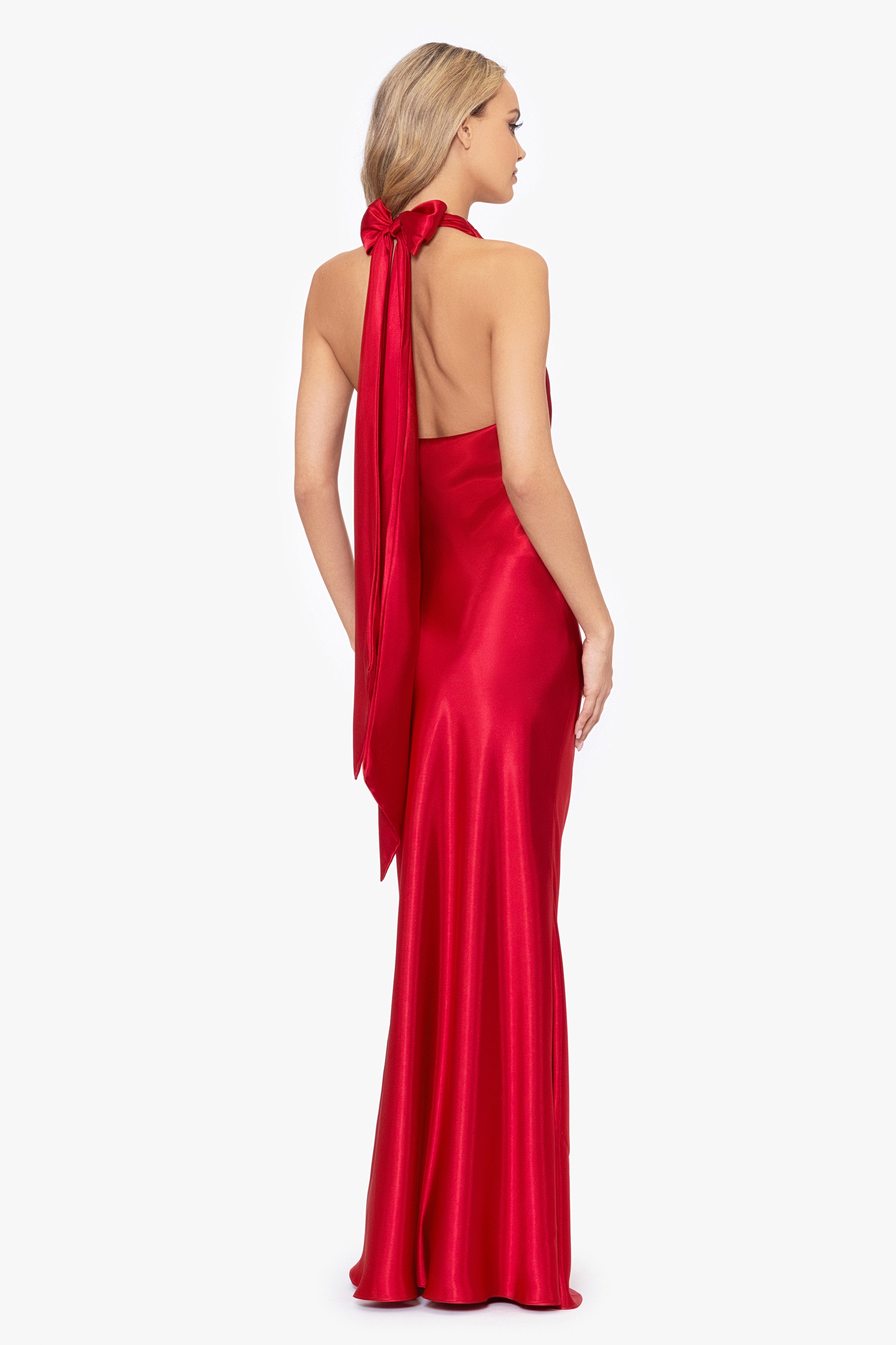 "Shannon" Halter Necktie Floor Length Dress