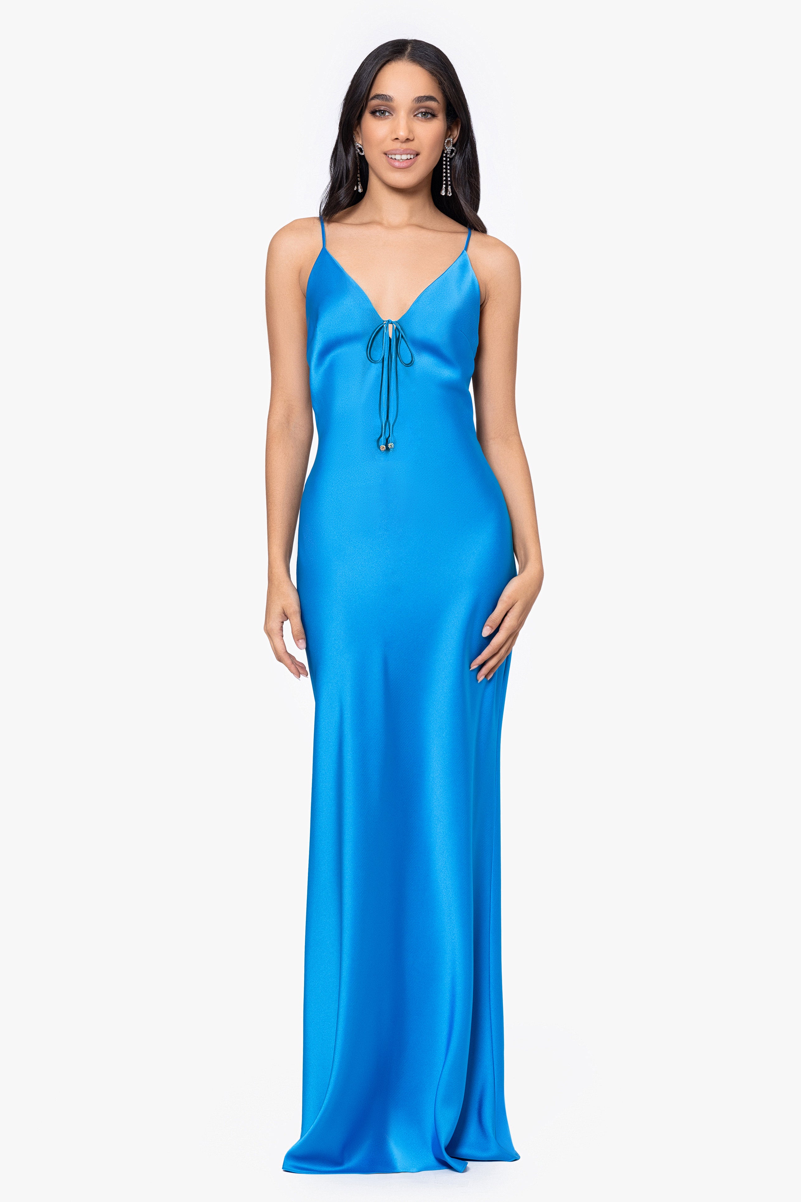 "Jen" Long Satin Spaghetti Strap Dress