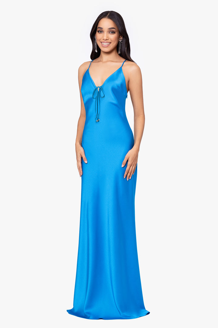 "Jen" Long Satin Spaghetti Strap Dress