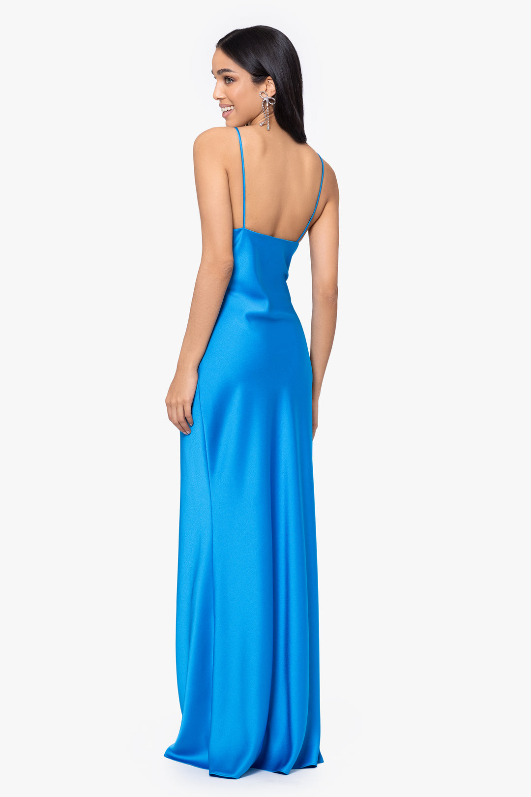 "Jen" Long Satin Spaghetti Strap Dress