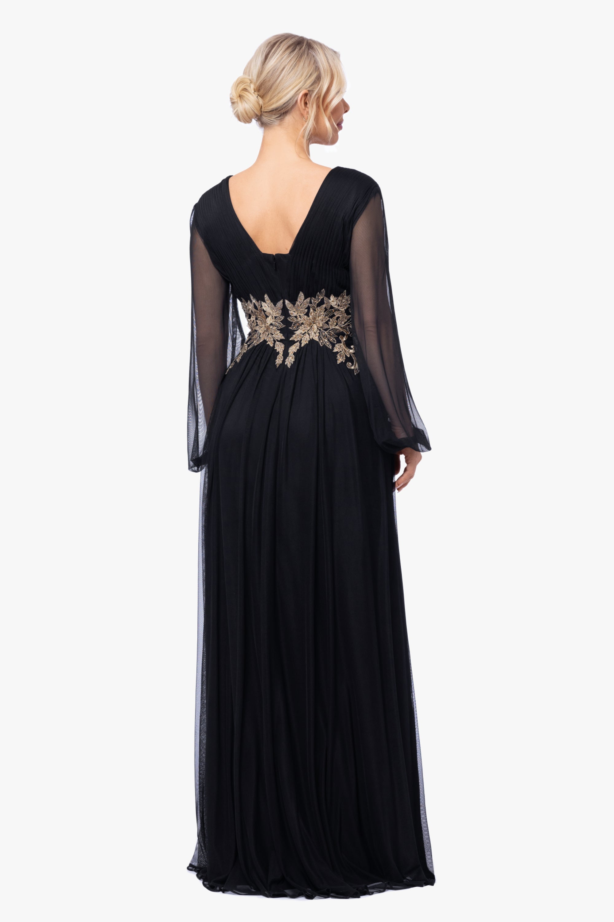 "Rebecca" Long Sleeve Mesh Floor Length Gown