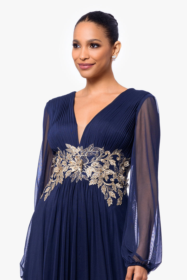 "Rebecca" Long Sleeve Mesh Floor Length Gown