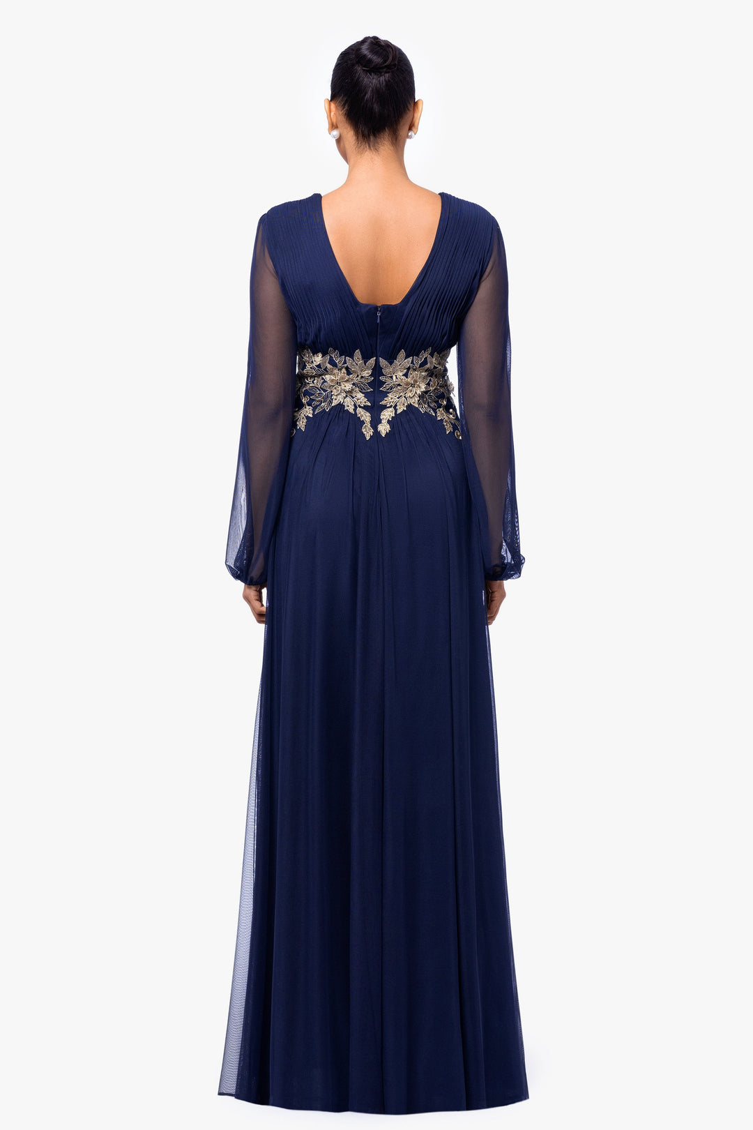 "Rebecca" Long Sleeve Mesh Floor Length Gown