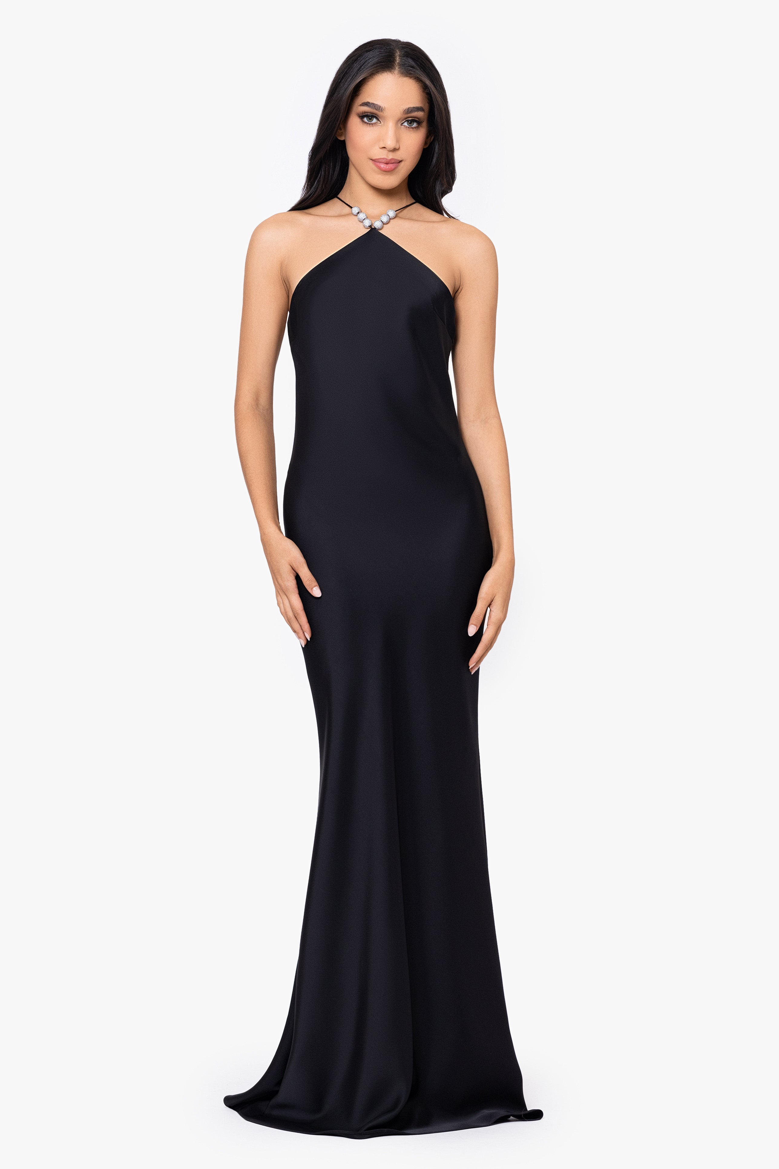 "Jaylina" Double Satin Strap Neck Gown