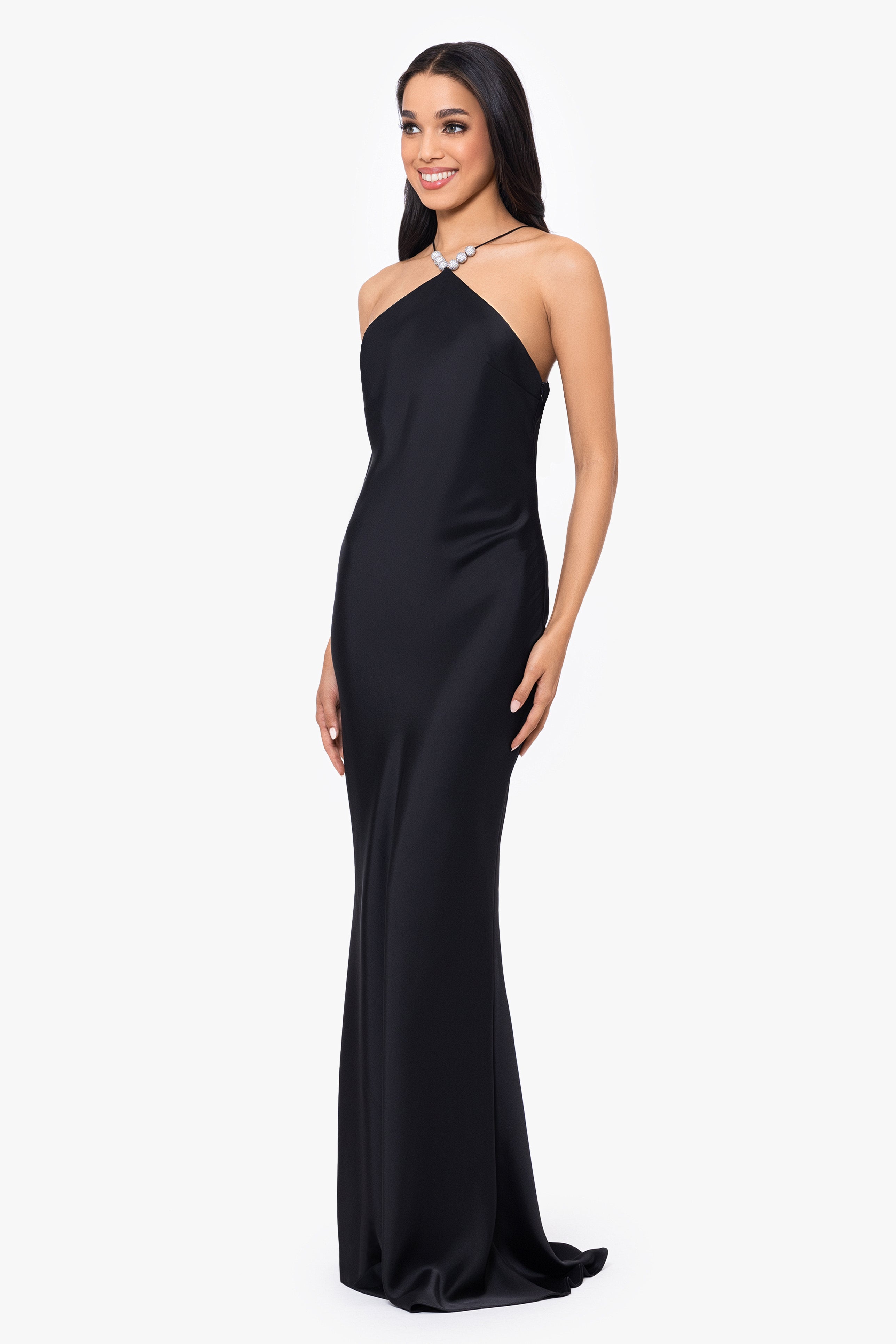 "Jaylina" Double Satin Strap Neck Gown