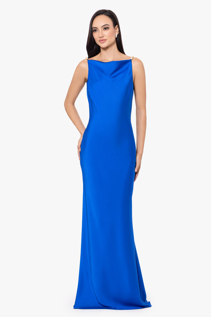 "Izzy" Satin Embellished Strap Gown