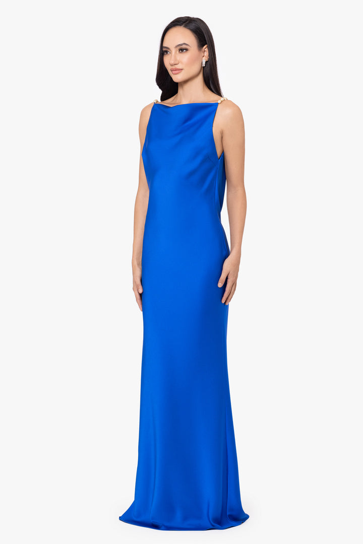 "Izzy" Satin Embellished Strap Gown