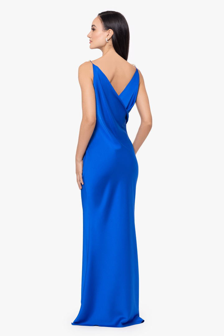 "Izzy" Satin Embellished Strap Gown