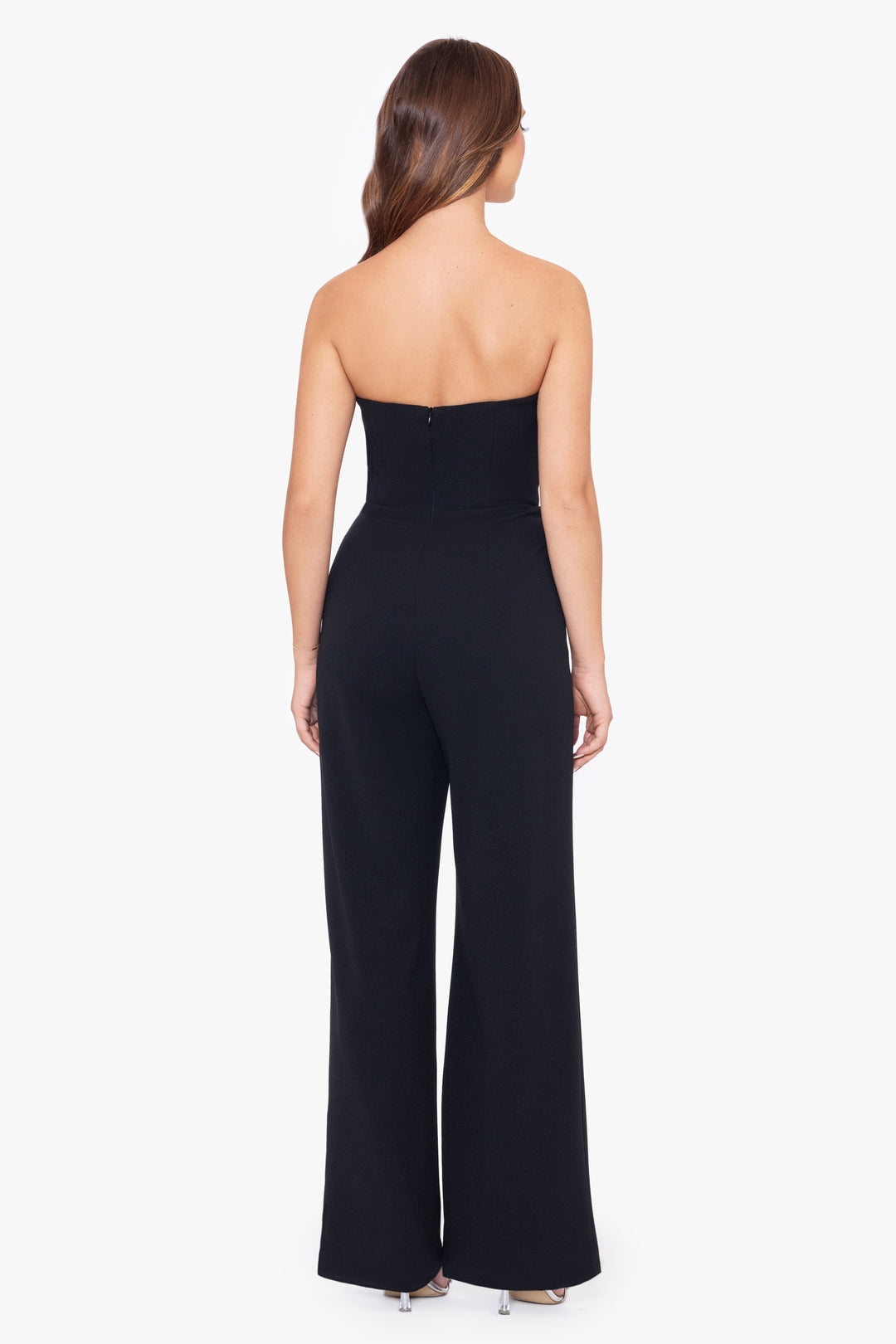 "Tasha" Long Strapless Tuxedo Jumpsuit