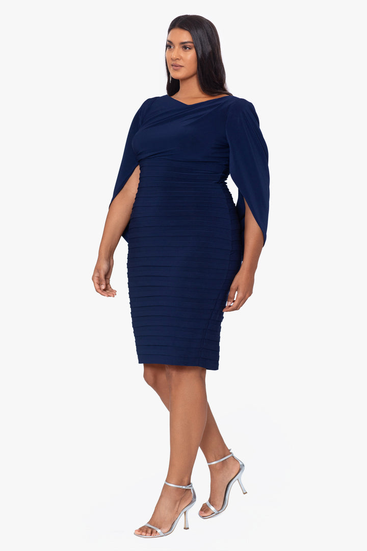 Plus "Giovanna" Short Jersey Knit Banded Skirt Cape Back Dress