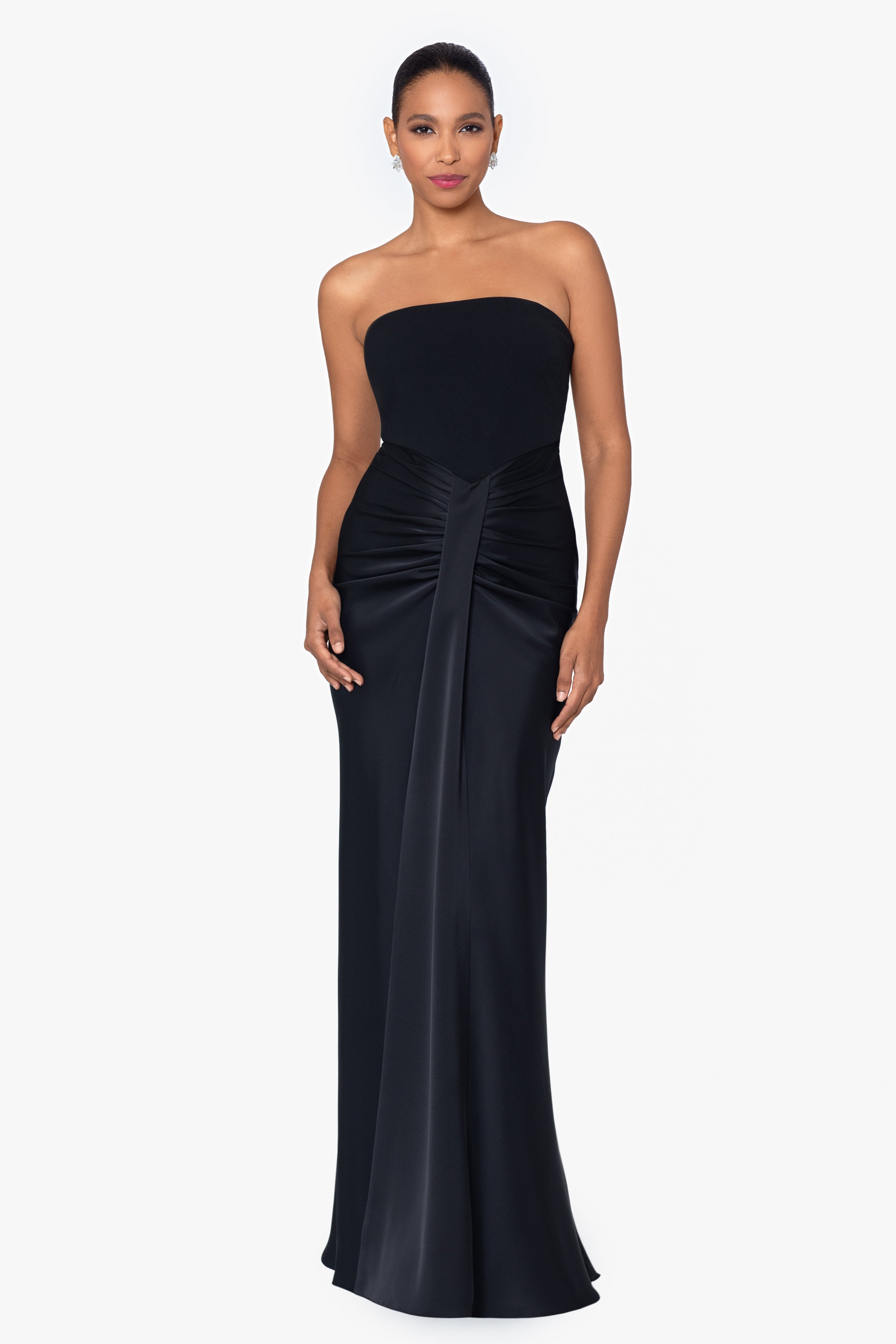 "Jess" Long Scuba Crepe and Satin Strapless Dress