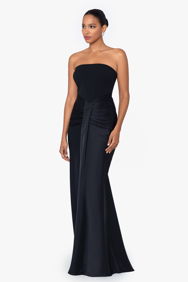 "Jess" Long Scuba Crepe and Satin Strapless Dress