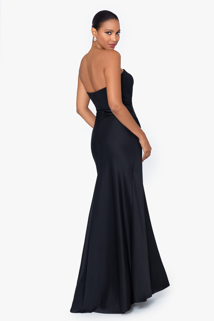 "Jess" Long Scuba Crepe and Satin Strapless Dress