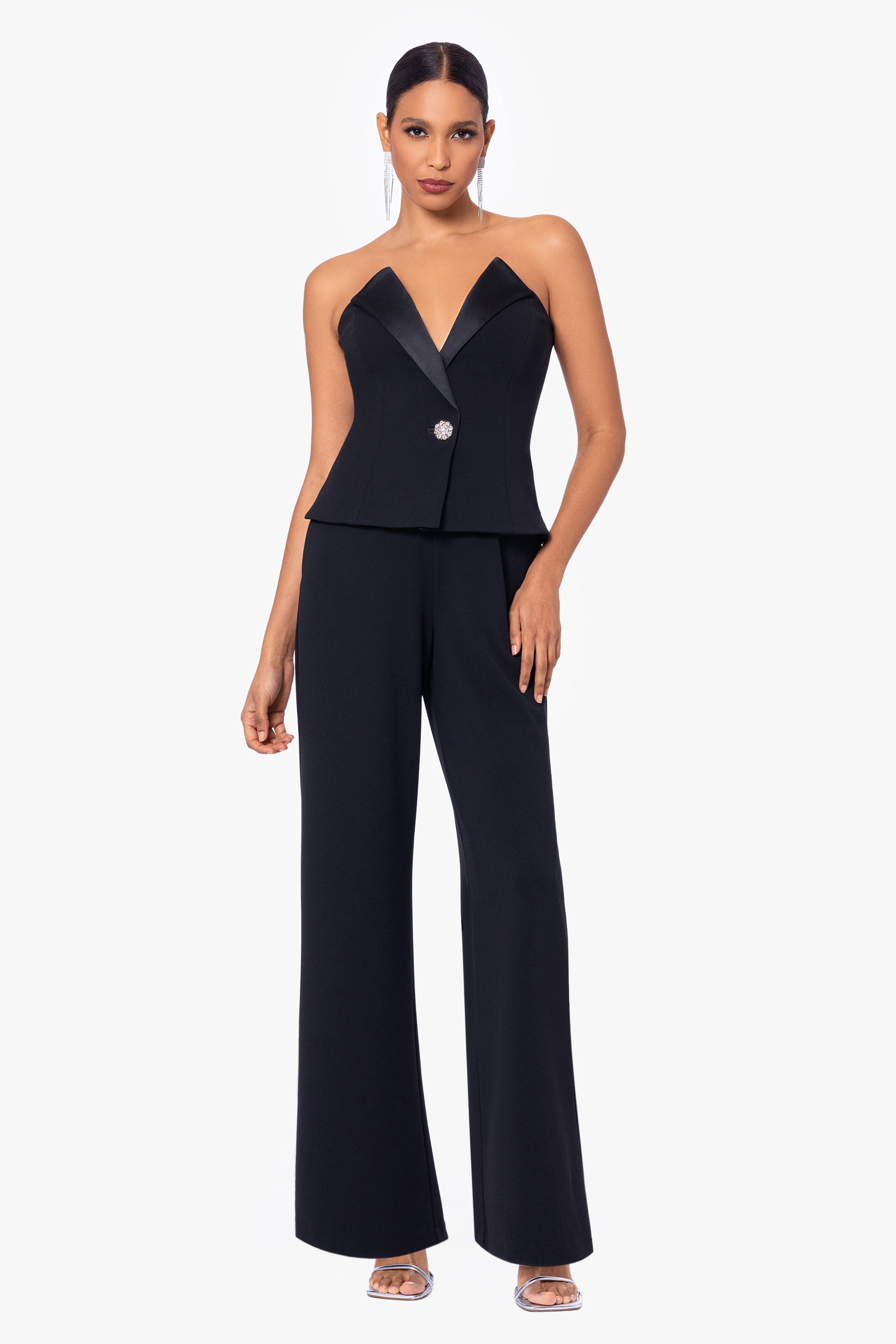 "Veronica" Sleeveless Scuba Crepe Tuxedo Jumpsuit