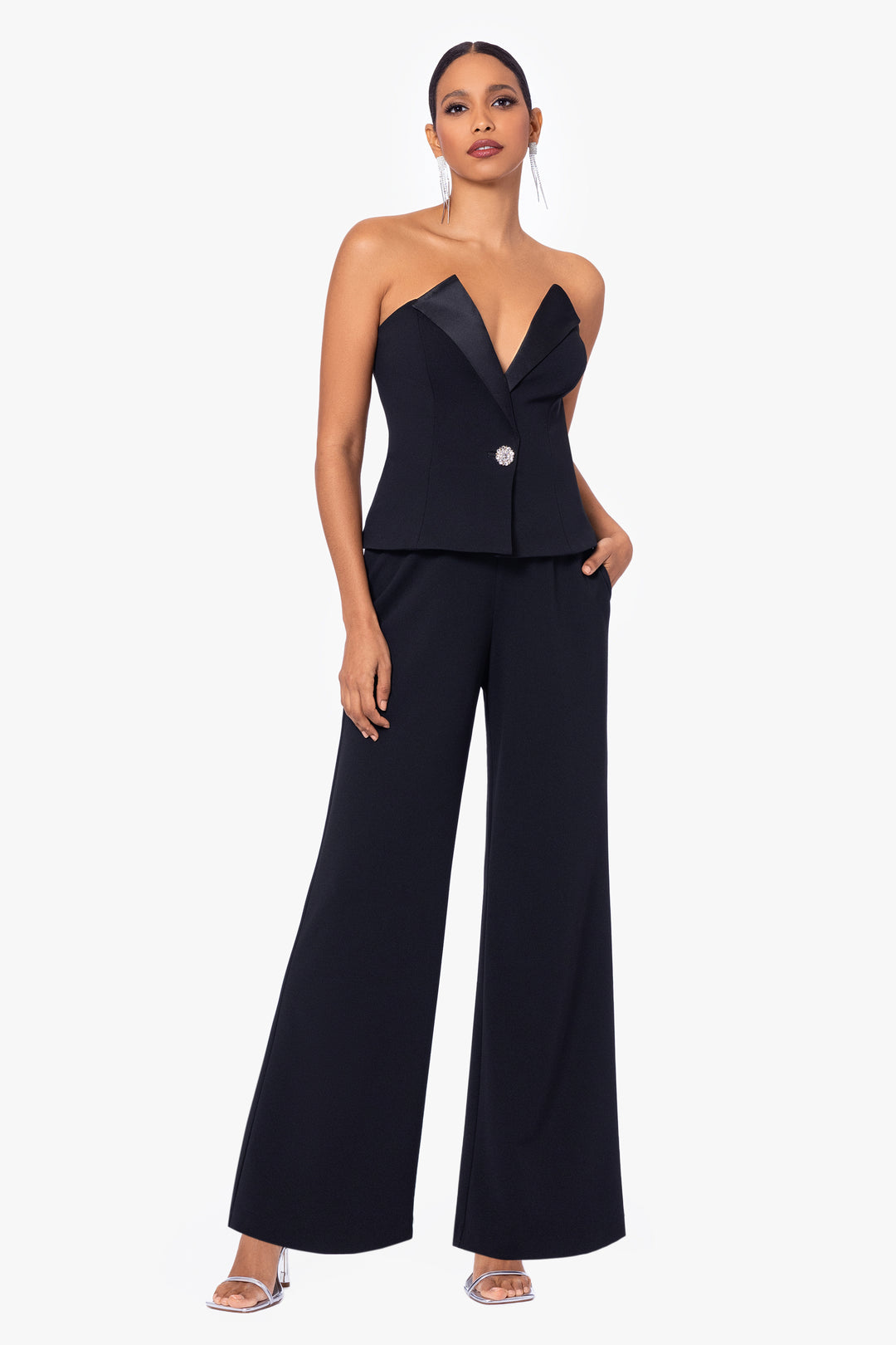 "Veronica" Sleeveless Scuba Crepe Tuxedo Jumpsuit