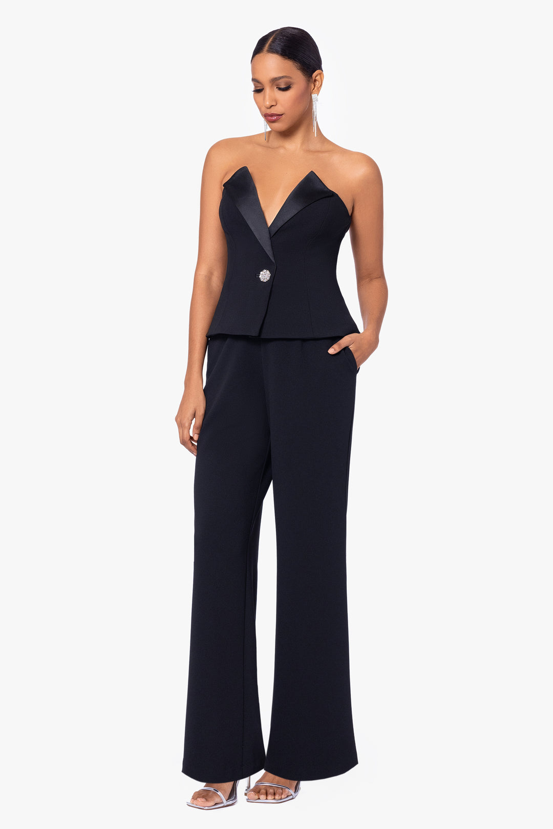 "Veronica" Sleeveless Scuba Crepe Tuxedo Jumpsuit