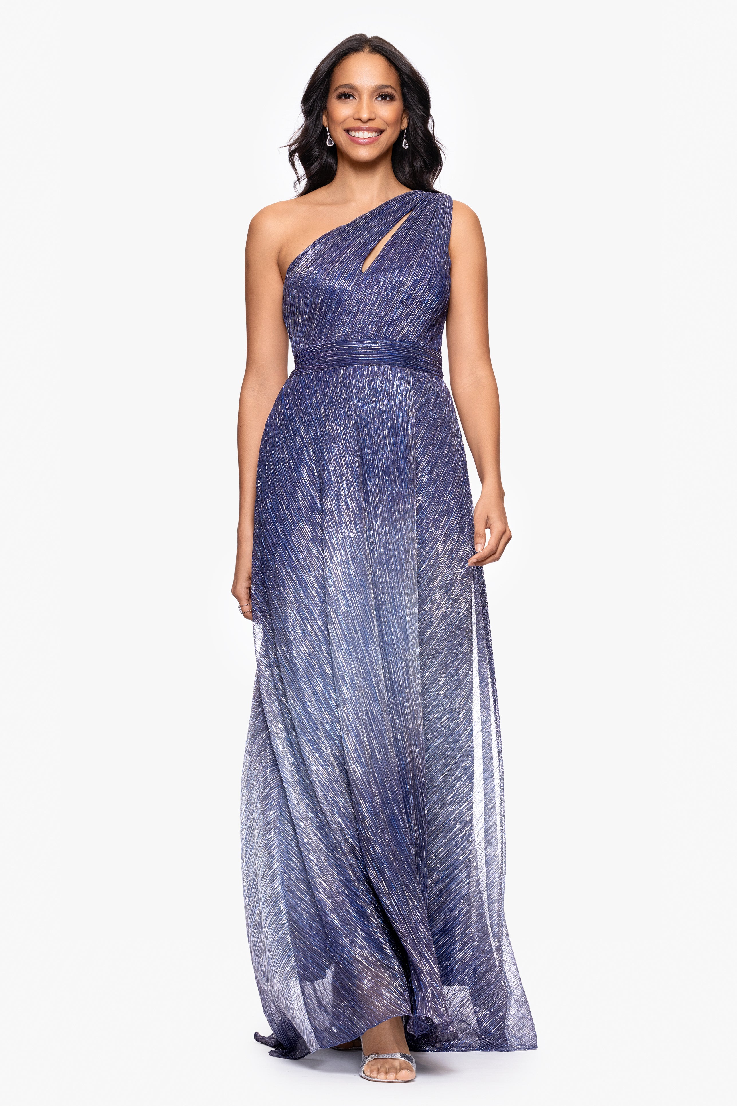 "Mia" Metallic Ombre One Shoulder Floor Length Dress