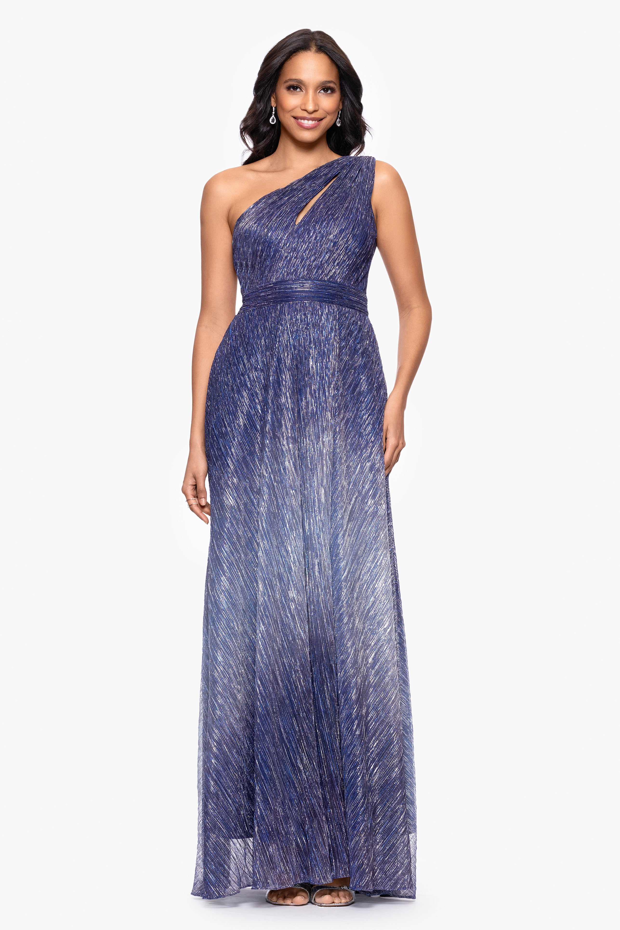 "Mia" Metallic Ombre One Shoulder Floor Length Dress