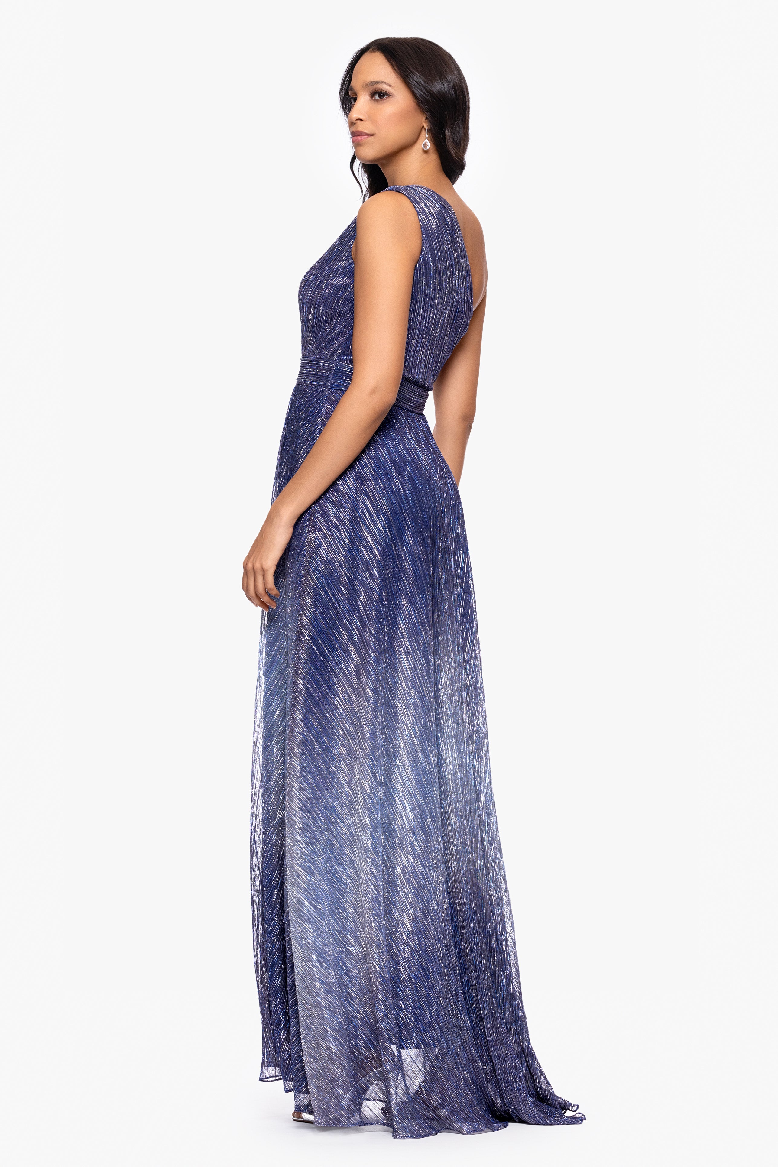 "Mia" Metallic Ombre One Shoulder Floor Length Dress