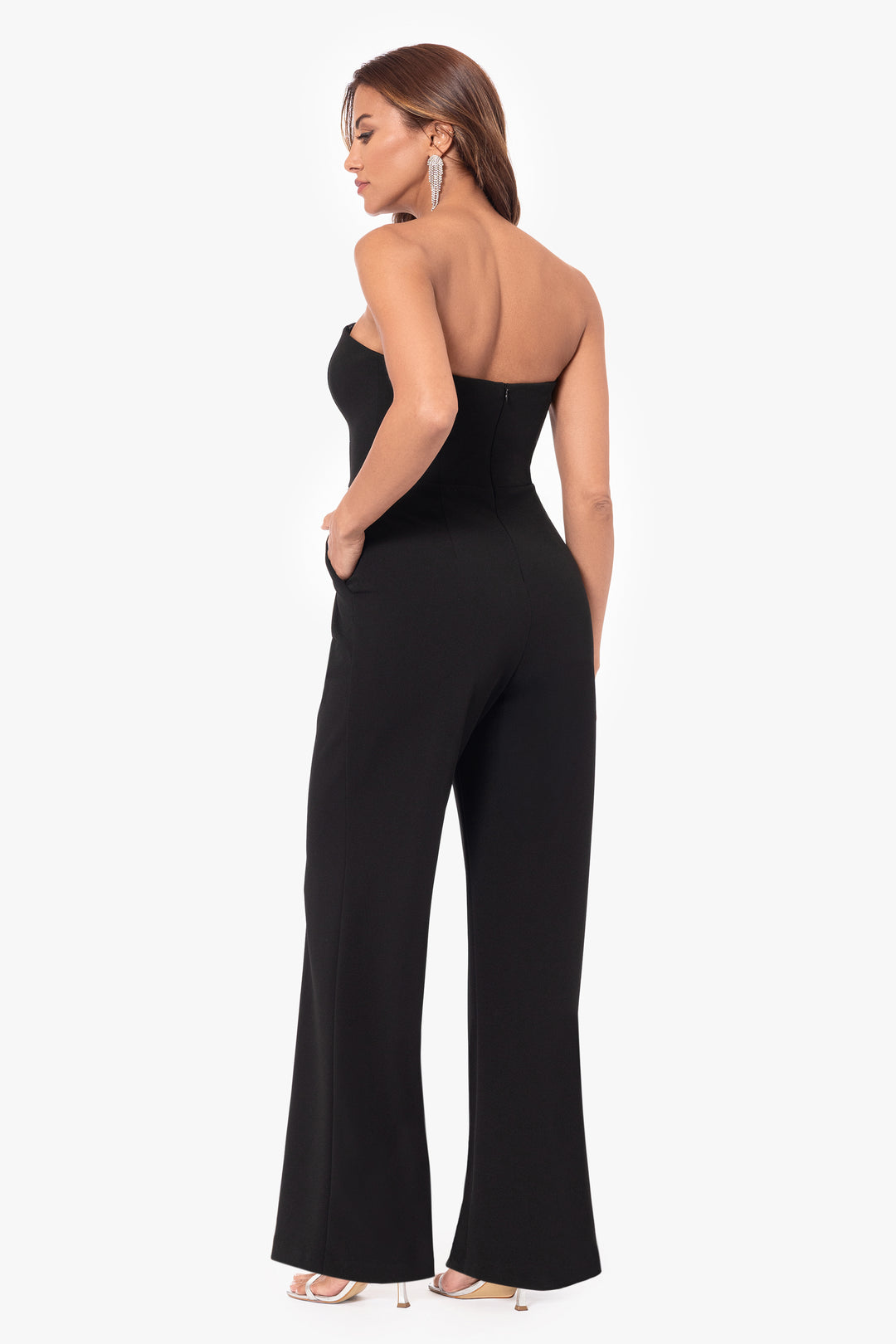 "Melinda" Long Scuba Crepe Embellished Bow Jumpsuit