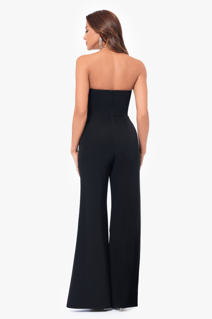 "Marleen" Long Scuba Crepe Jumpsuit with Flower Detailing