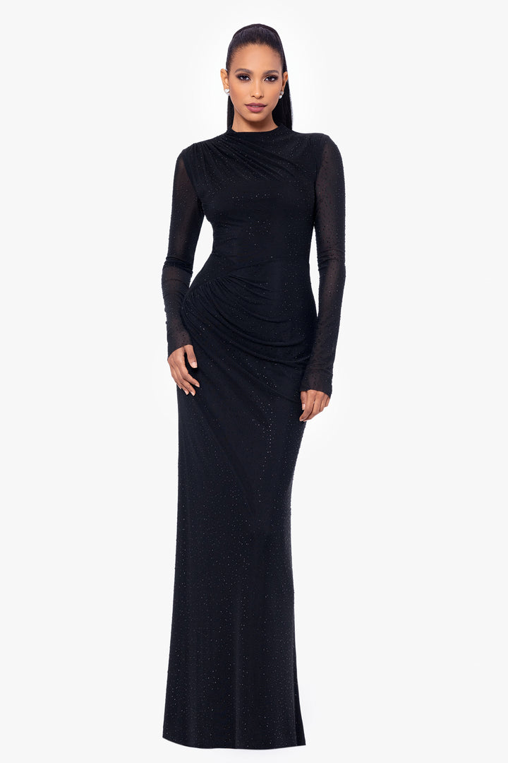 "Nora" Long Glitter Power Mesh Long Sleeve Dress