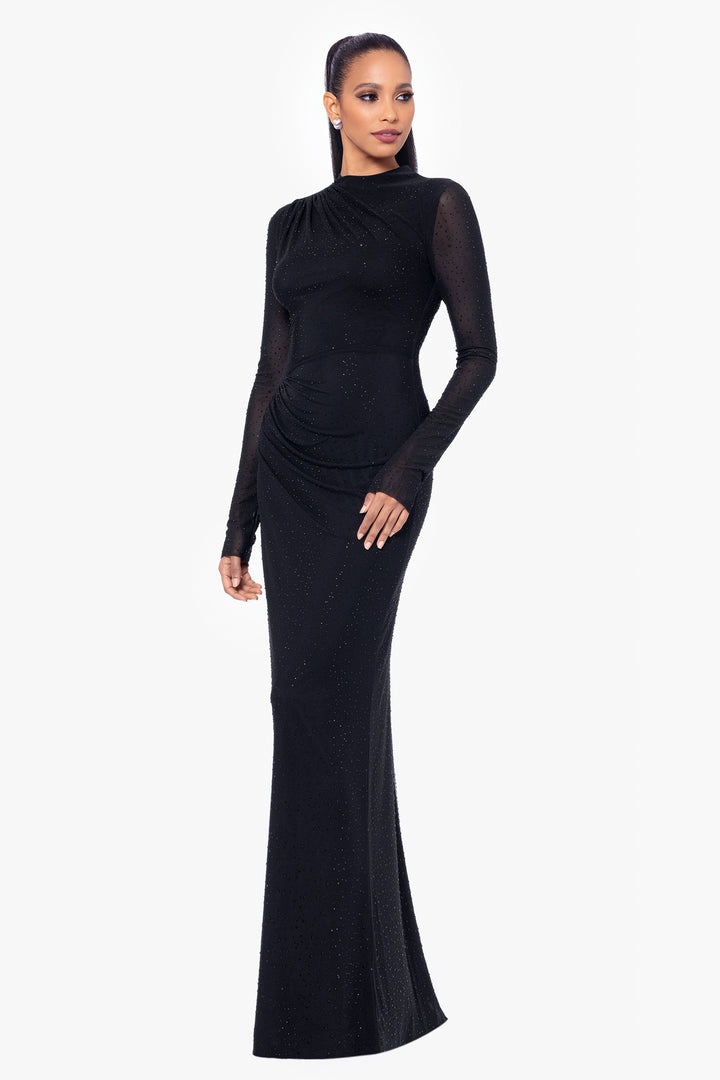 "Nora" Long Glitter Power Mesh Long Sleeve Dress