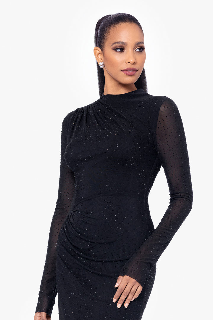 "Nora" Long Glitter Power Mesh Long Sleeve Dress