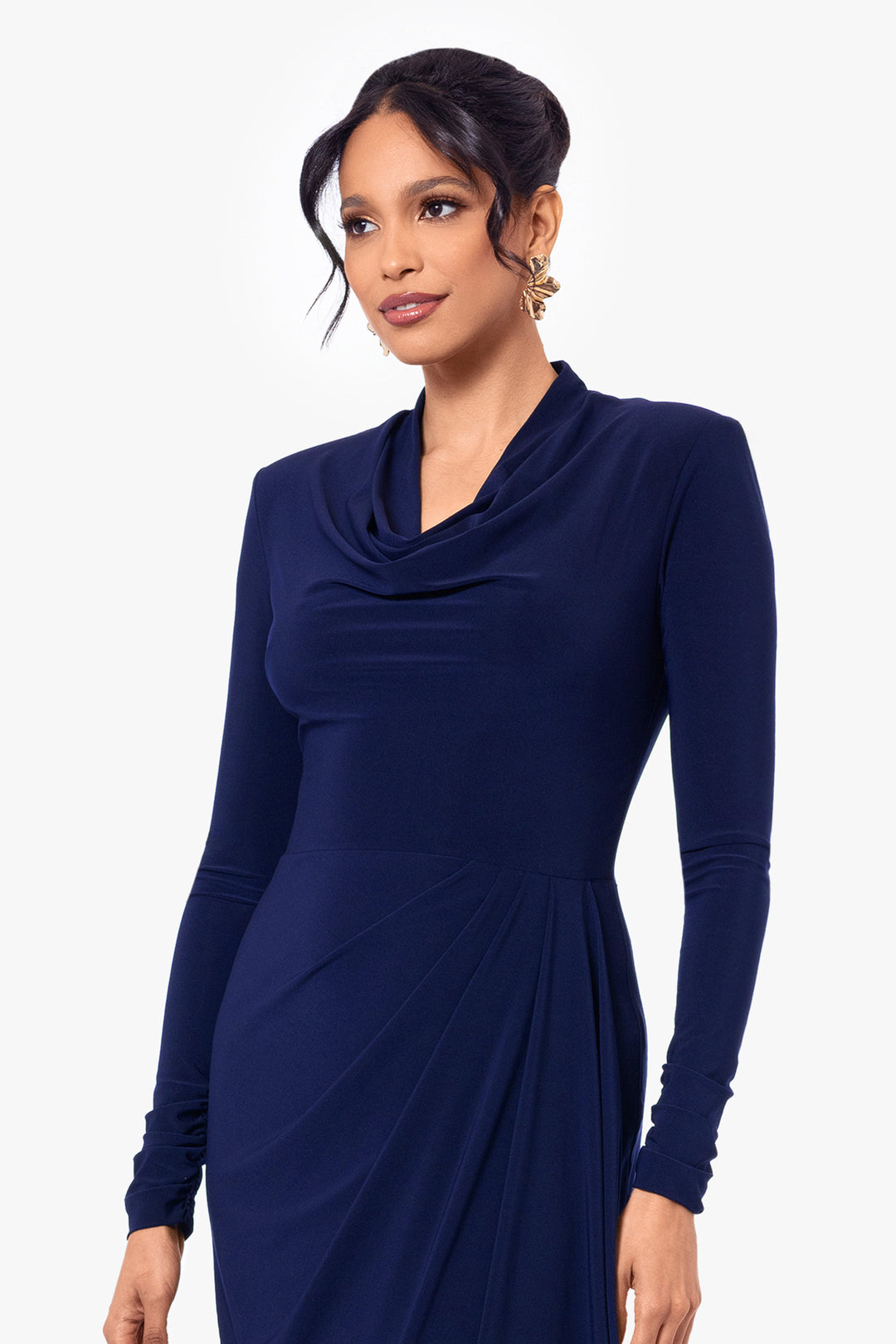 "Renee" Long Sleeve Jersey Knit V-Neck Dress