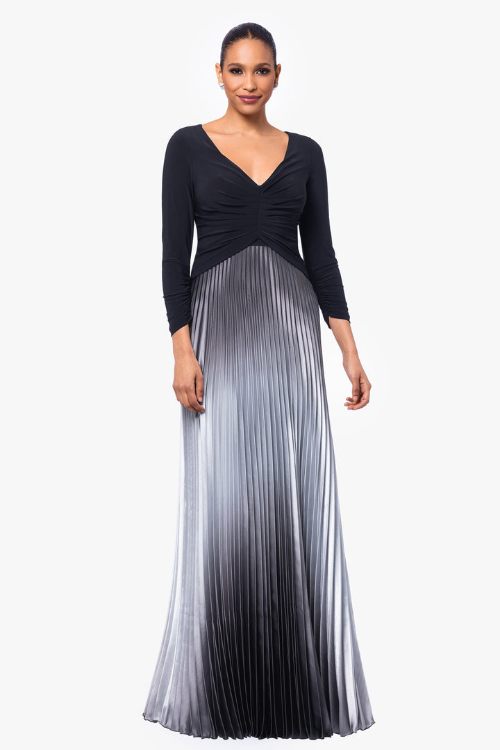 "Katia" Long 3/4 Sleeve Pleated Ombre Skirt Dress