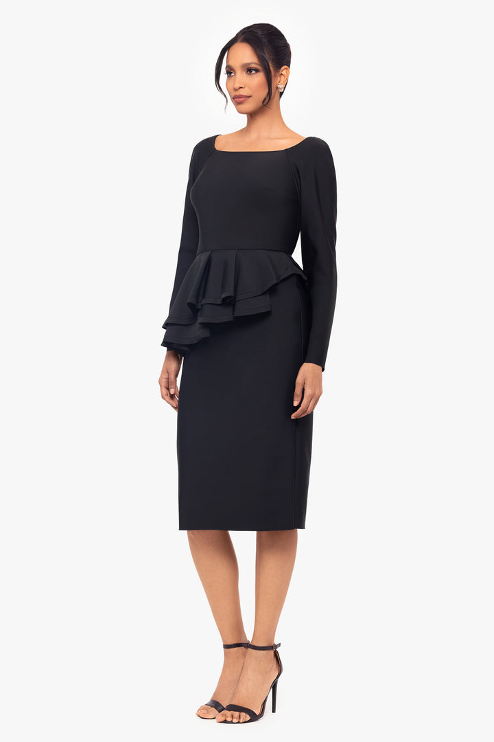 "Eileen" Short Asymmetrical Peplum Long Sleeve Dress