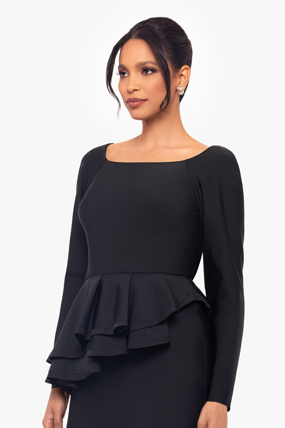 "Eileen" Short Asymmetrical Peplum Long Sleeve Dress