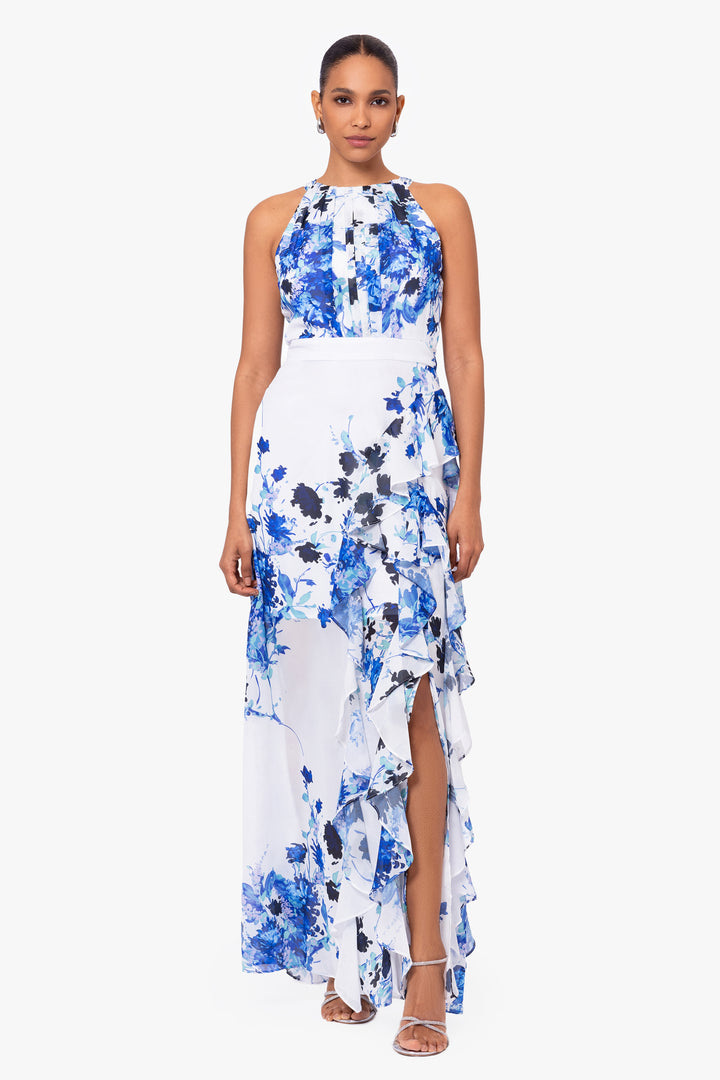 "Melanie" Chiffon Print Floor Length Dress