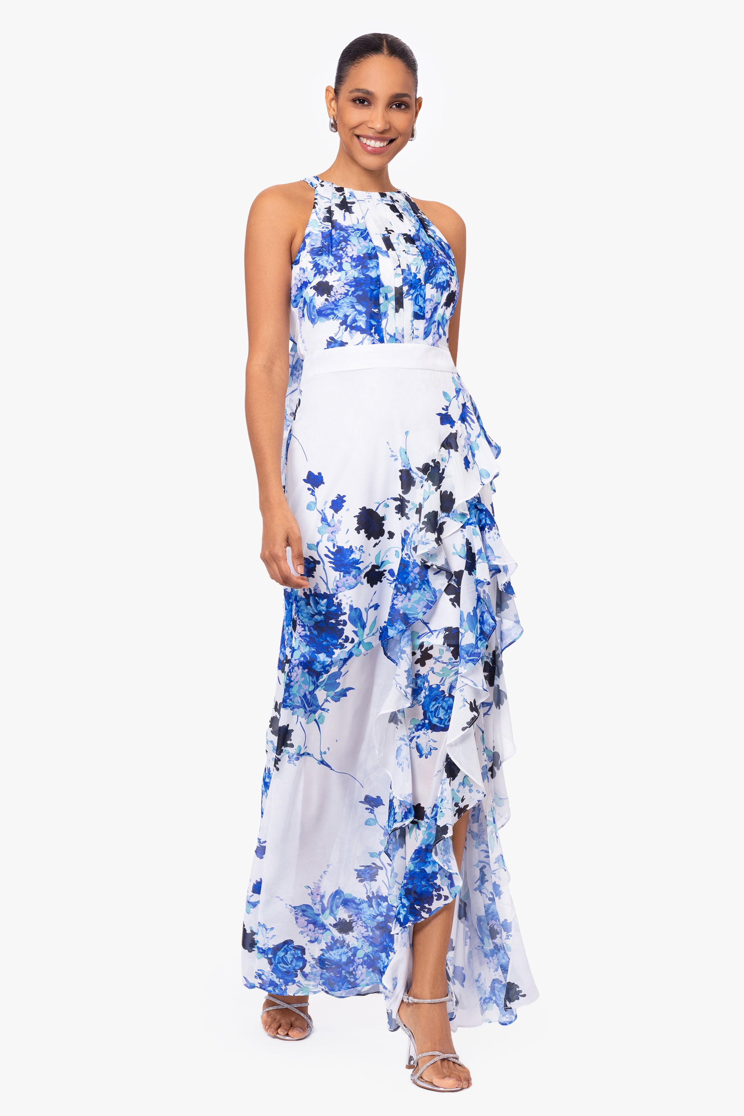 "Melanie" Chiffon Print Floor Length Dress