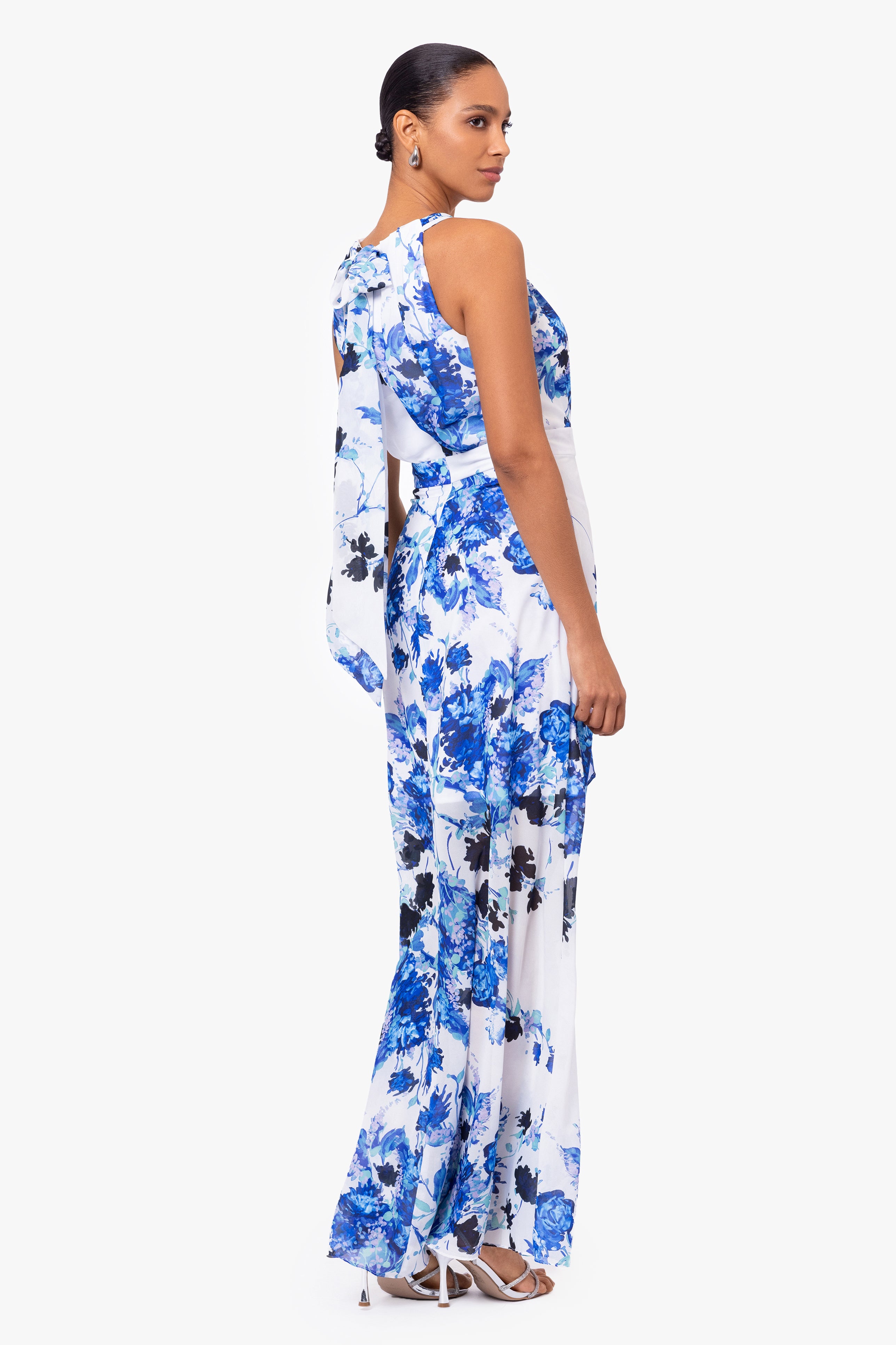 "Melanie" Chiffon Print Floor Length Dress