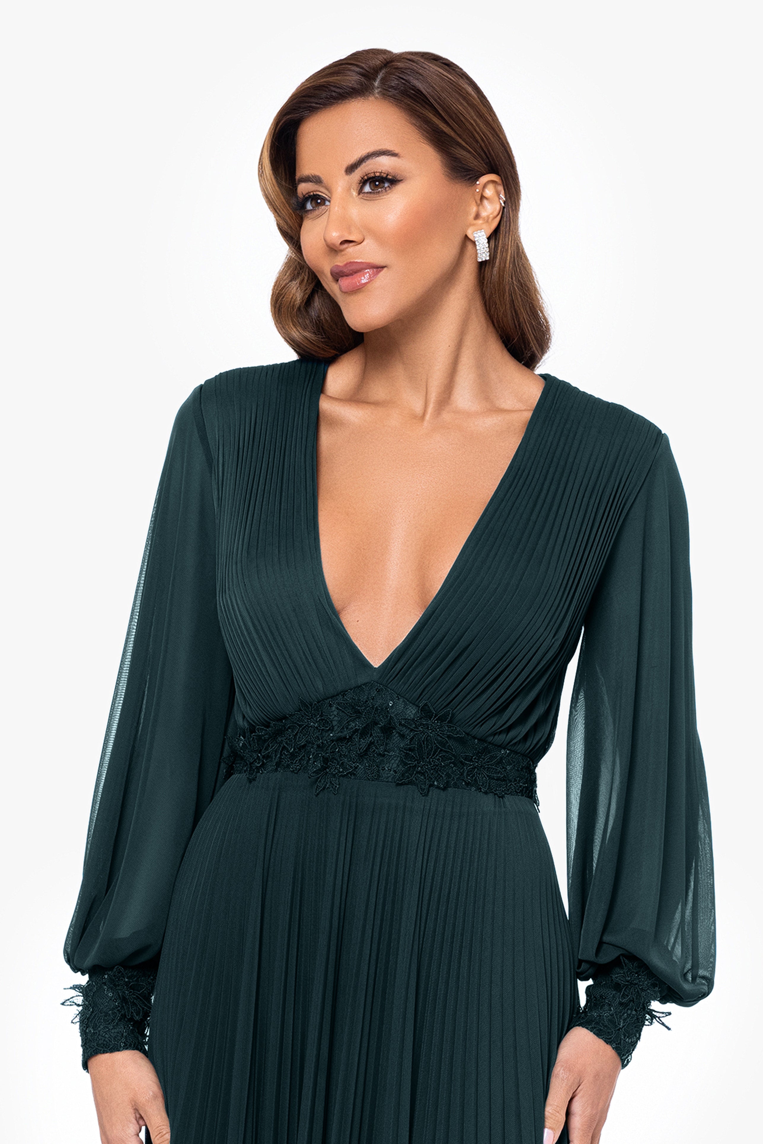 "Julie" Long Power Mesh Sequin Waist Long Sleeve Dress