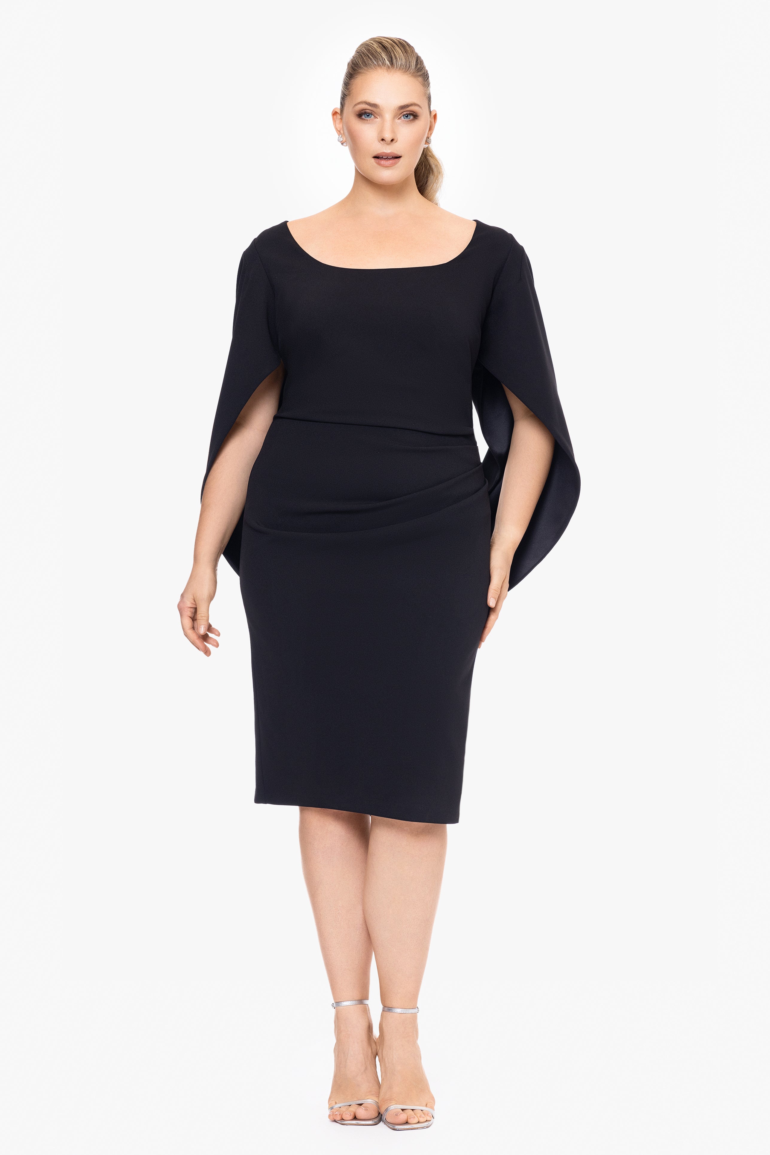 Plus "Jamie" Short Scuba Crepe Cape Back Dress