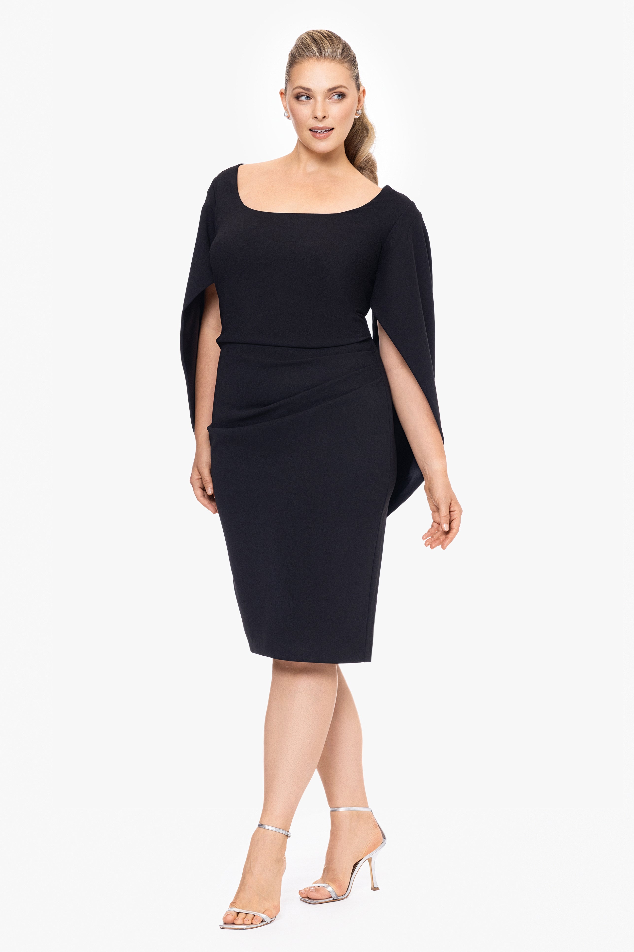 Plus "Jamie" Short Scuba Crepe Cape Back Dress