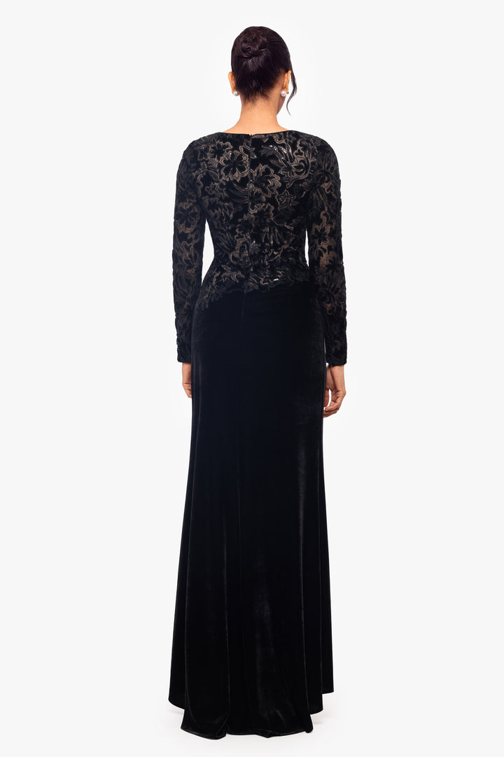 "Alena" Floor Length Sequin and Velvet Long Sleeve Dress