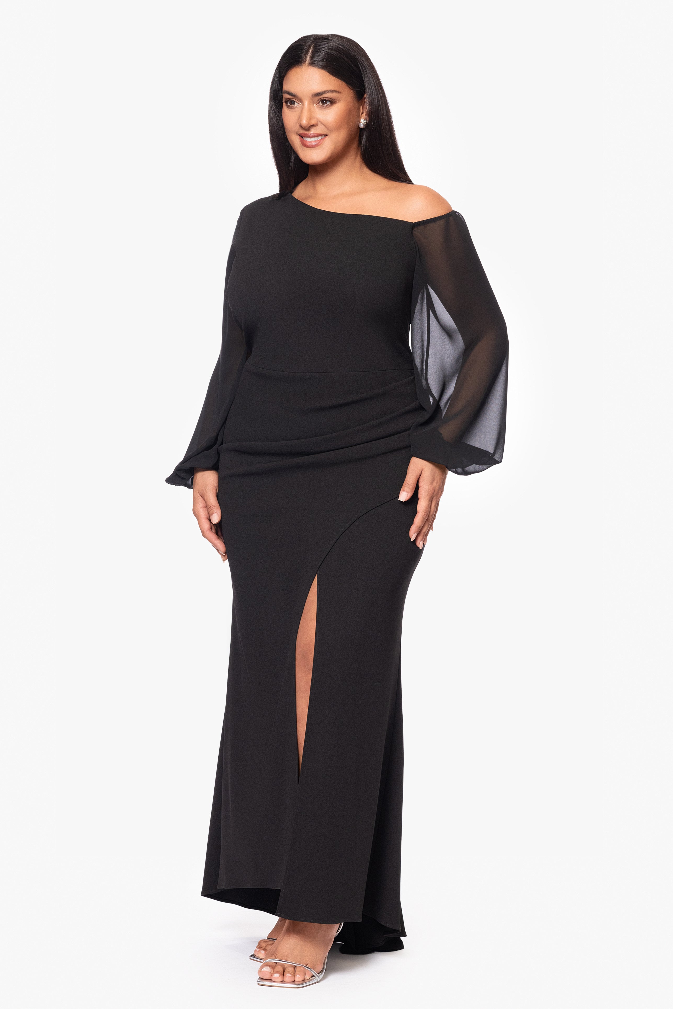 Plus "Donna" Long Off the Shoulder Illusion Sleeve Dress