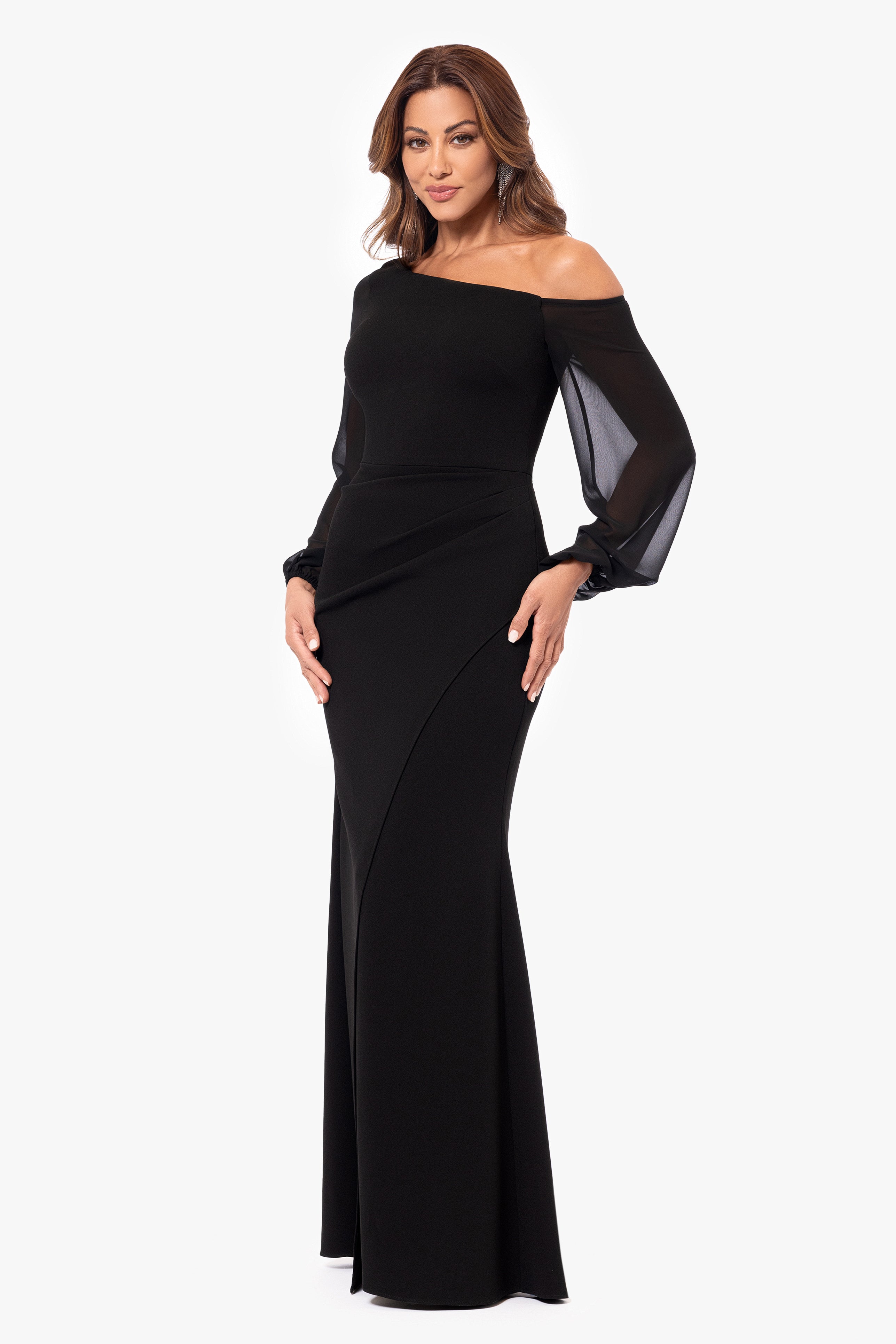 "Donna" Long Off the Shoulder Illusion Sleeve Dress